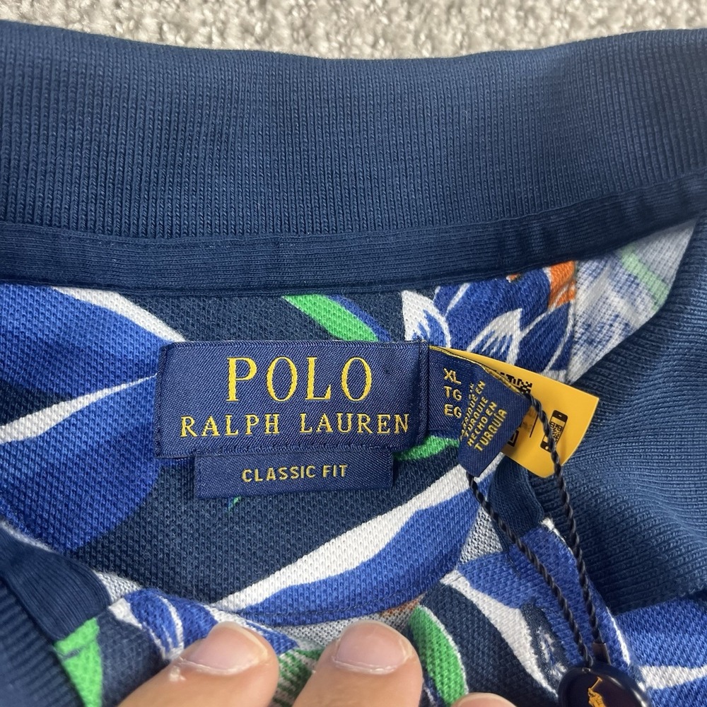 Polo Ralph Lauren Classic Fit Polo Shirt Mens XL Navy Floral Graphic NEW - Picture 3 of 10
